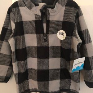 NWT- Infant Boys, Jumping Beans, Gray & Black Plaid Fleece Pull Over Jacket